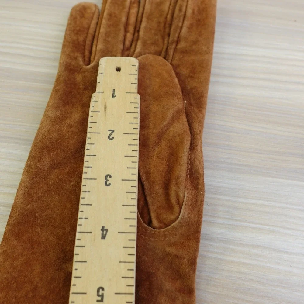 Suede Winter Gloves Women Medium Tan Brown GATES Genuine Leather Pigskin Classic